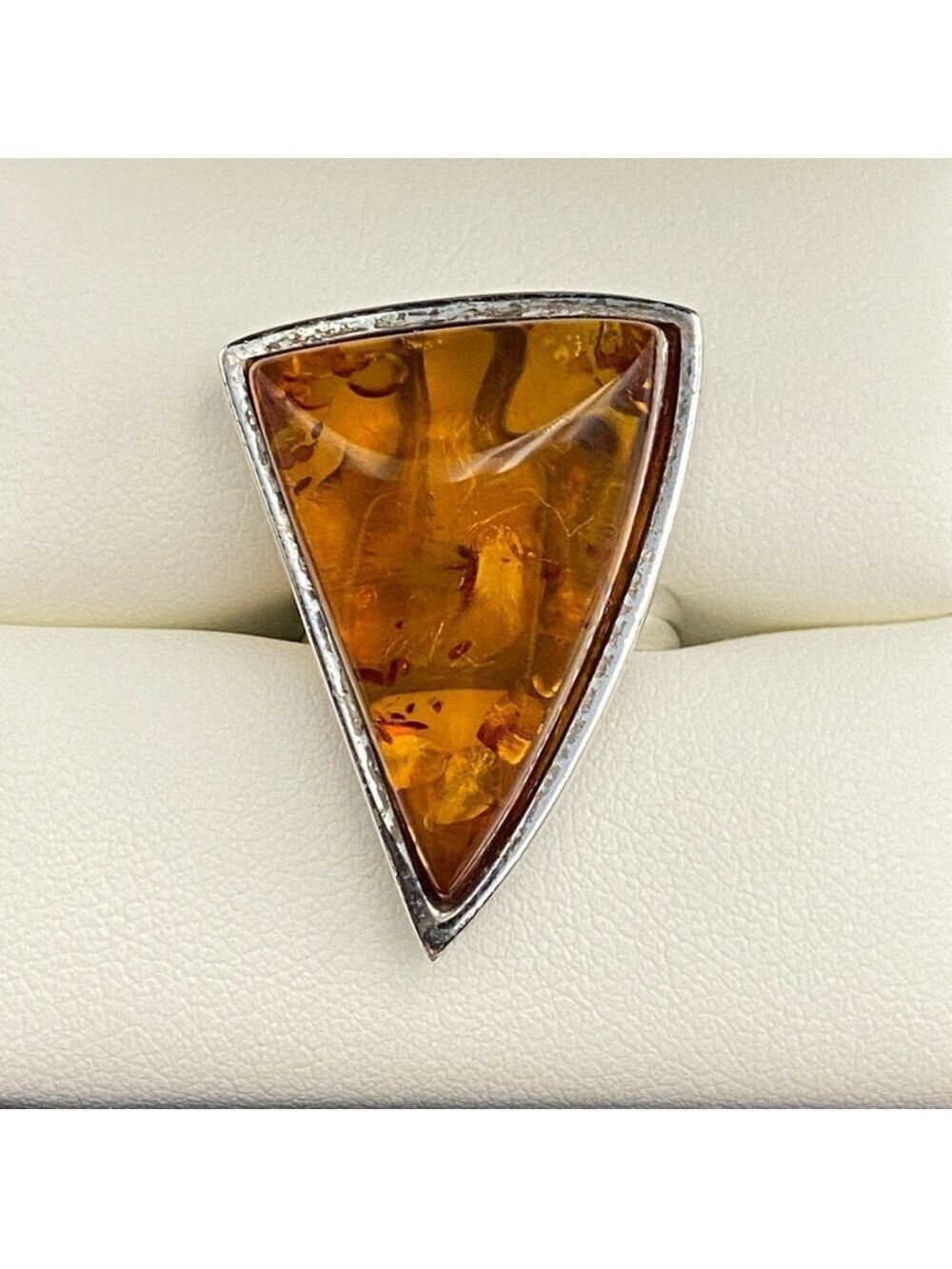 925 Sterling Silver Amber statement Ring Size 5